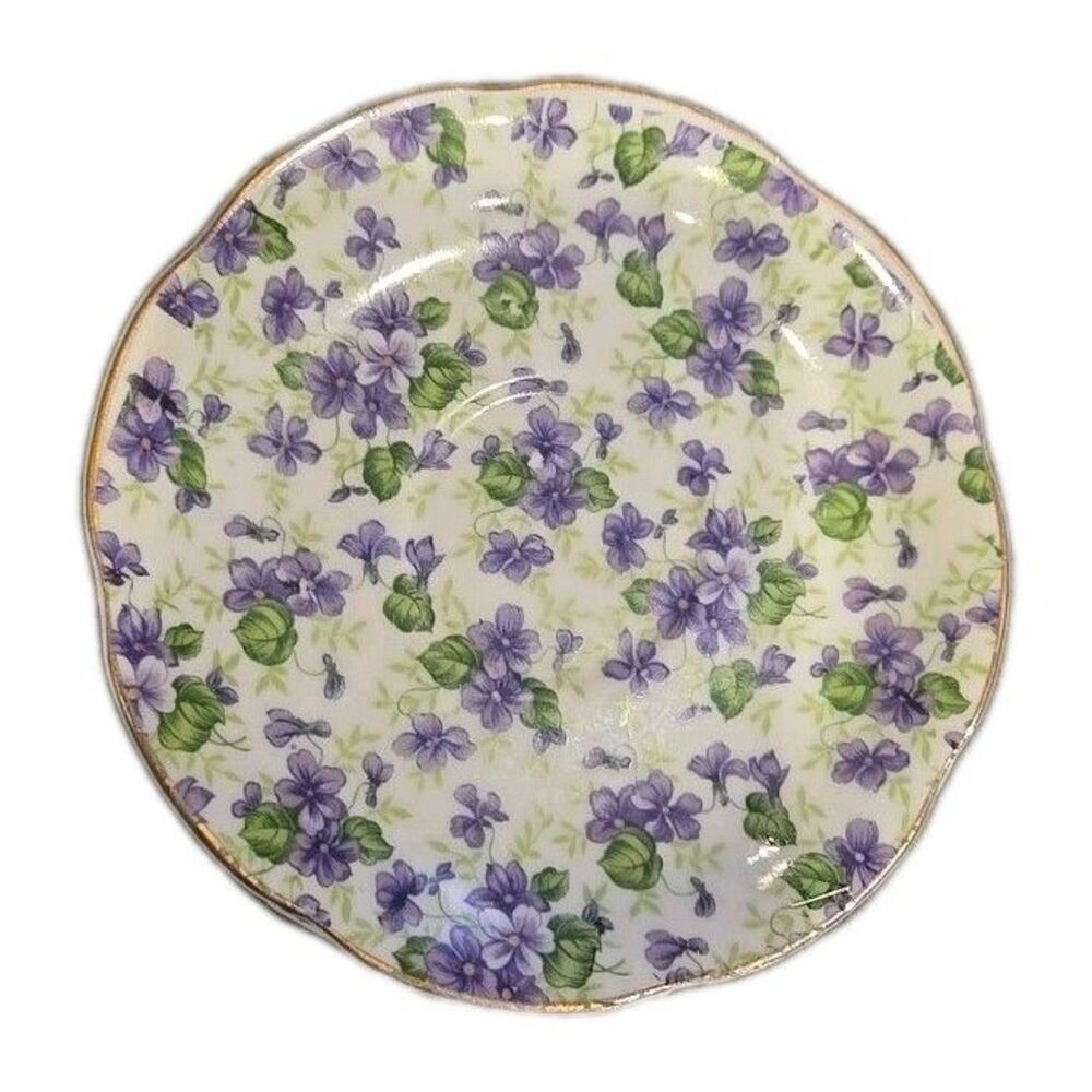 Lefton Violet Chintz Hand Painted Saucer  Vintage 656V Purple Flower Floral